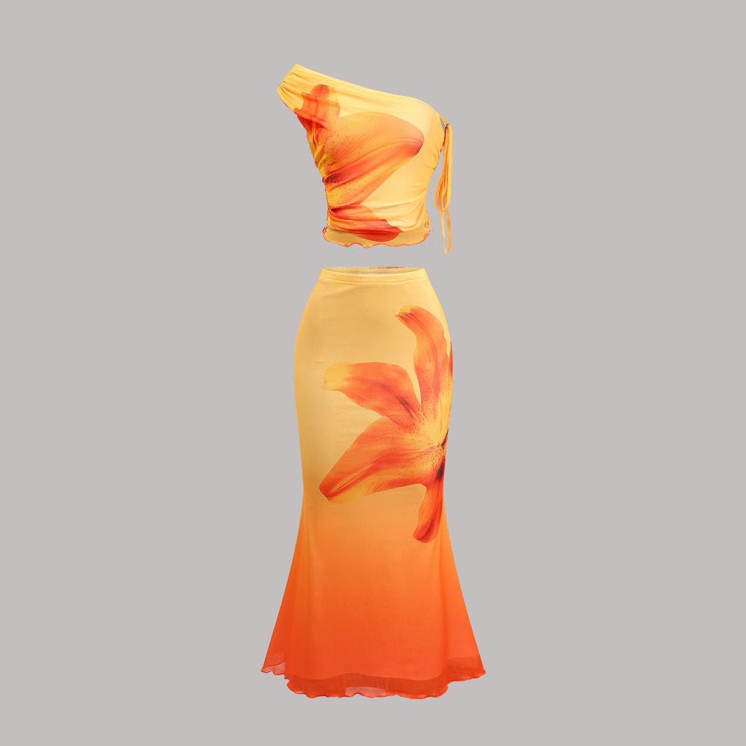2025 Hot - Selling Mesh Print Off - Shoulder Mermaid Tail Skirt - Negative Apparel