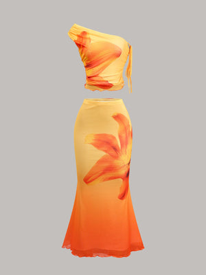 2025 Hot - Selling Mesh Print Off - Shoulder Mermaid Tail Skirt - Negative Apparel