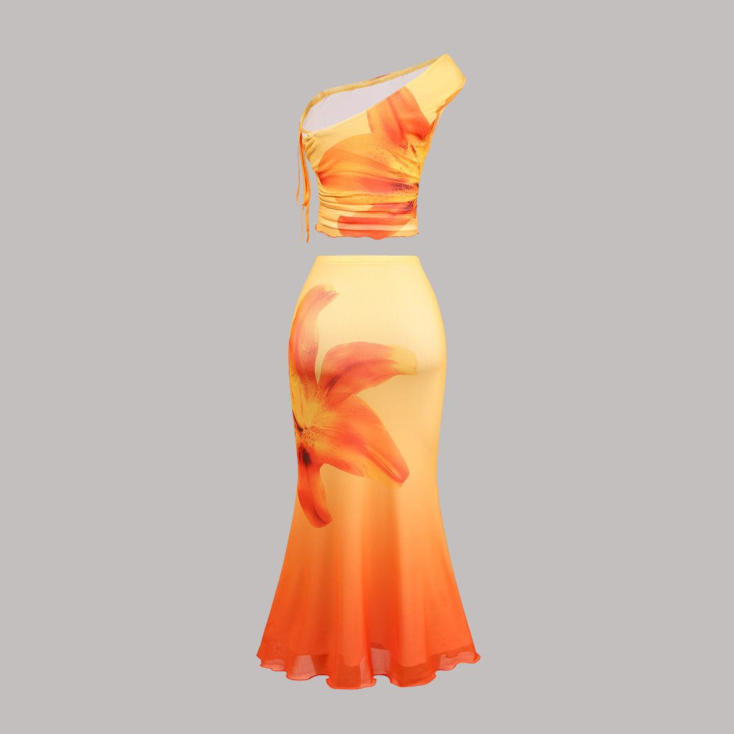 2025 Hot - Selling Mesh Print Off - Shoulder Mermaid Tail Skirt - Negative Apparel