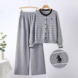 2025 Korean version of spring high - end temperament versatile foreign - style striped knitted top high - waisted casual pants two - piece set - Negative Apparel