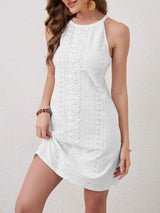 2025 new elegant women's solid color lace splicing sleeveless sexy backless dress - Negative Apparel