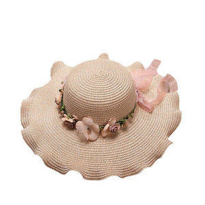 2025 new Korean style women's hat big wave flower sun hat beach outdoor sun hat sun protection straw hat - Negative Apparel