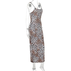 2025 New printing slim backless leopard suspenders sxy long dress - Negative Apparel