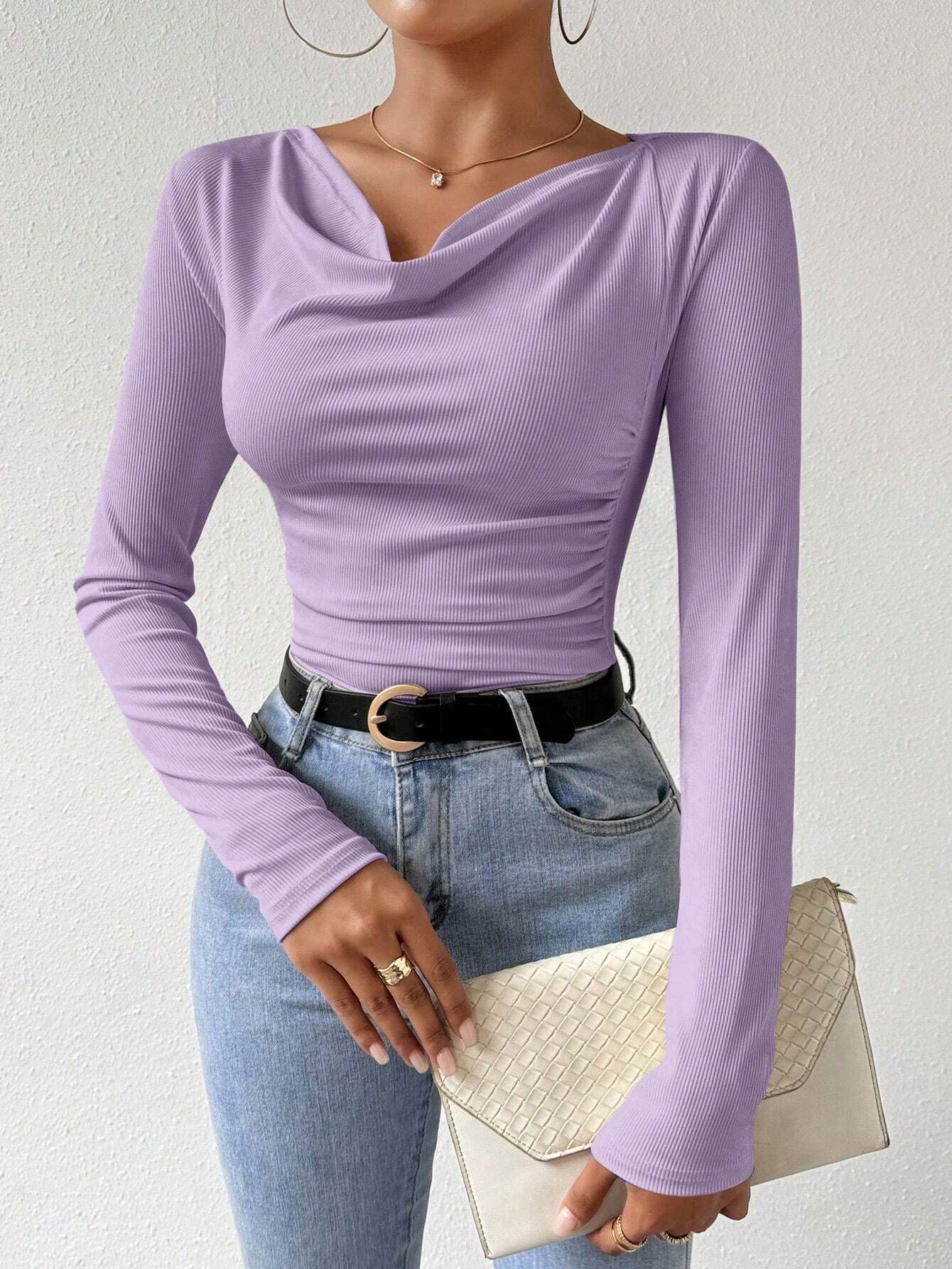 2025 pile collar pleated long - sleeved tops for women - Negative Apparel