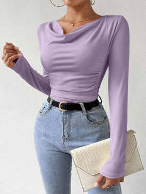 2025 pile collar pleated long - sleeved tops for women - Negative Apparel