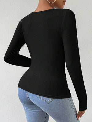 2025 pile collar pleated long - sleeved tops for women - Negative Apparel