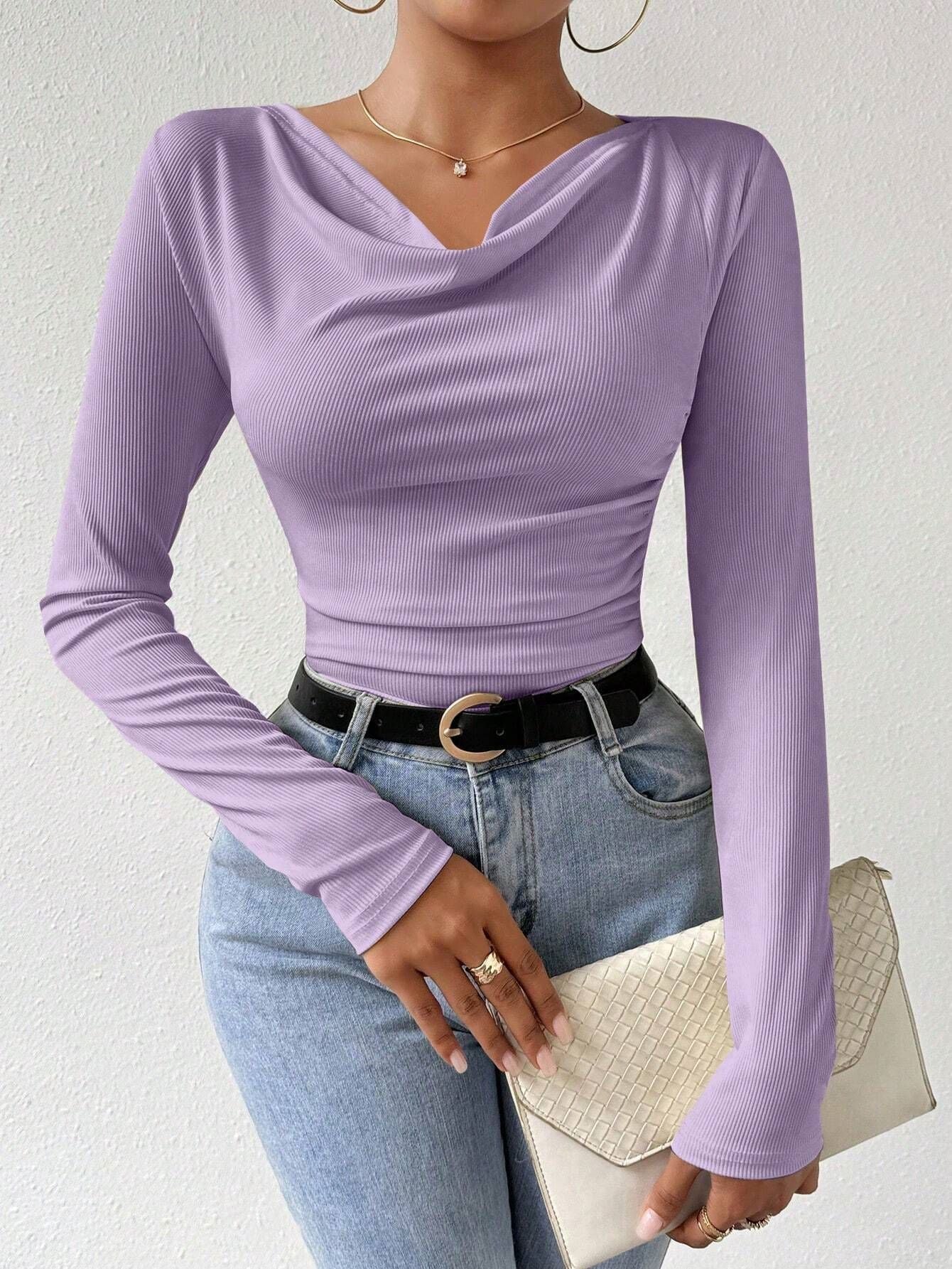 2025 pile collar pleated long - sleeved tops for women - Negative Apparel