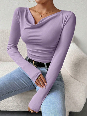 2025 pile collar pleated long - sleeved tops for women - Negative Apparel