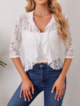 2025 's new elegant and fashionable women's ruffle leaf open placket short lace top - Negative Apparel