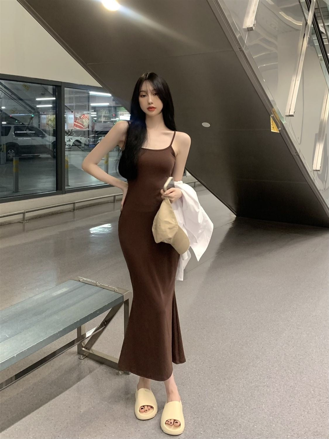 2025 Sleeveless Waisted Backless Suspender Dress - Negative Apparel