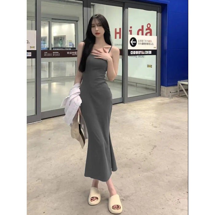 2025 Sleeveless Waisted Backless Suspender Dress - Negative Apparel