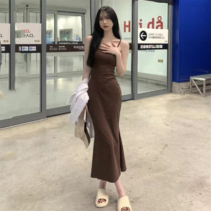 2025 Sleeveless Waisted Backless Suspender Dress - Negative Apparel