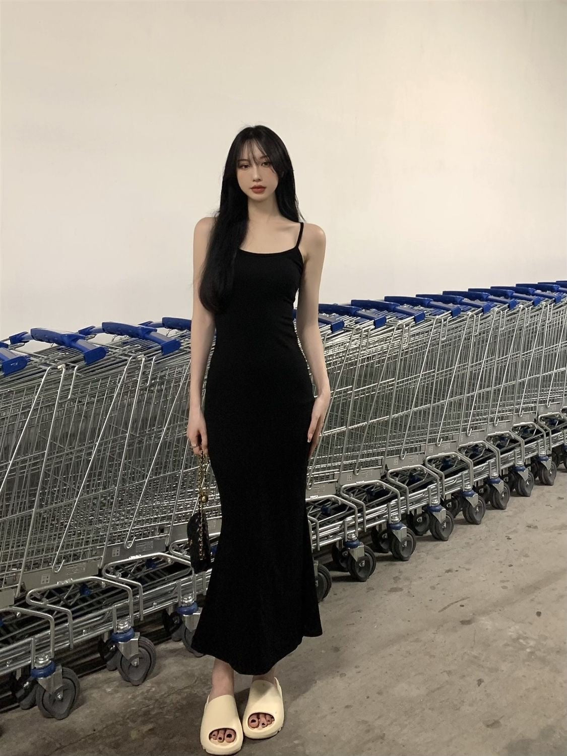 2025 Sleeveless Waisted Backless Suspender Dress - Negative Apparel