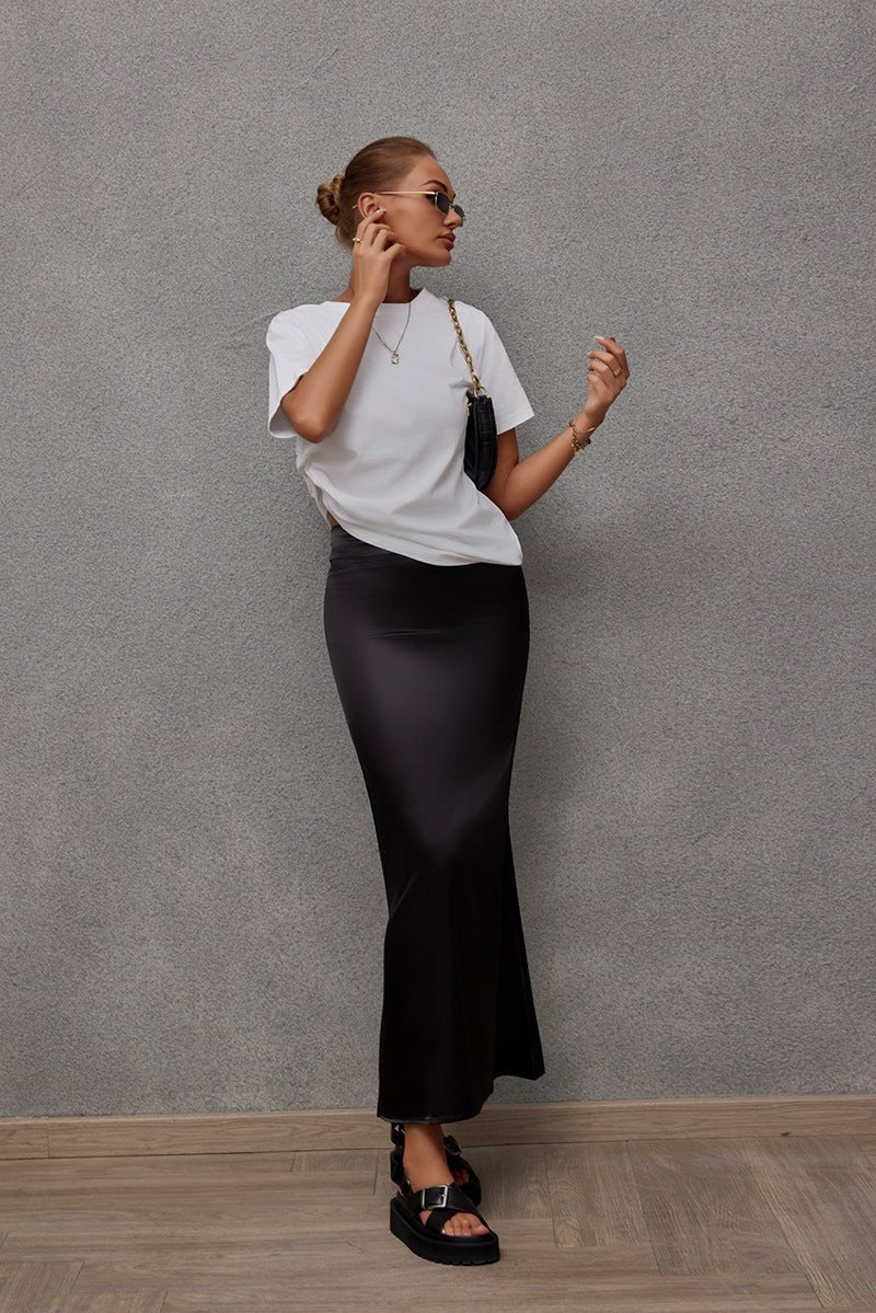 2025 Spring and Summer New Simulation Silk Skirt Fishtail Satin Hip Skirt - Negative Apparel