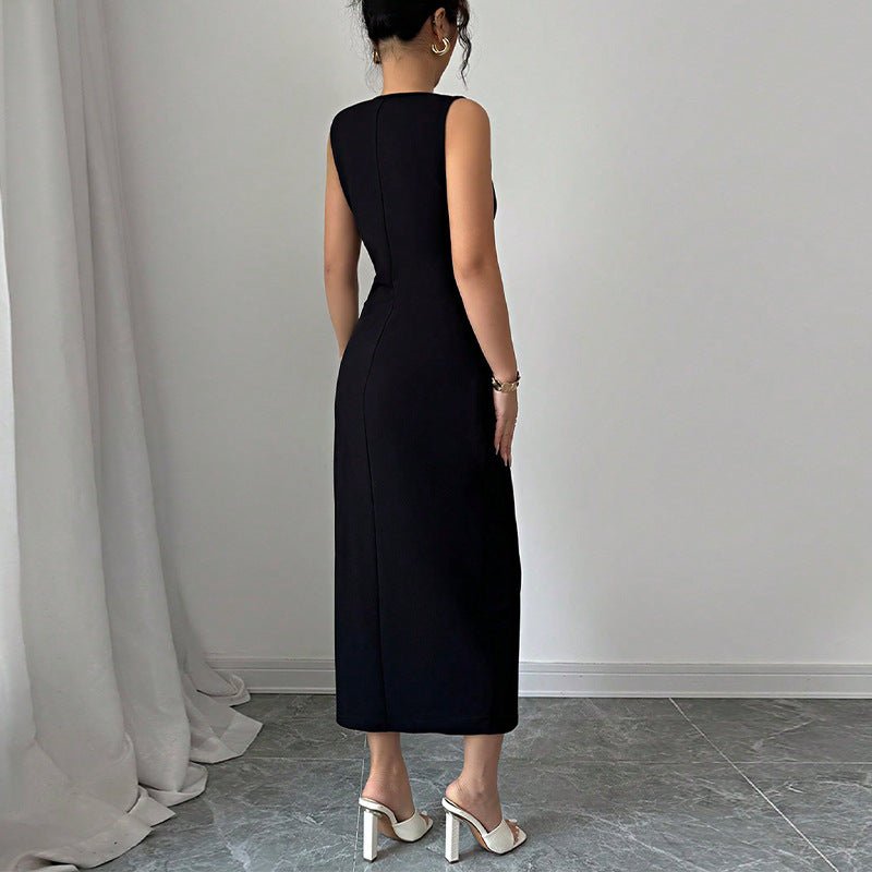 2025 spring and summer temperament slim dress bow vest dress - Negative Apparel