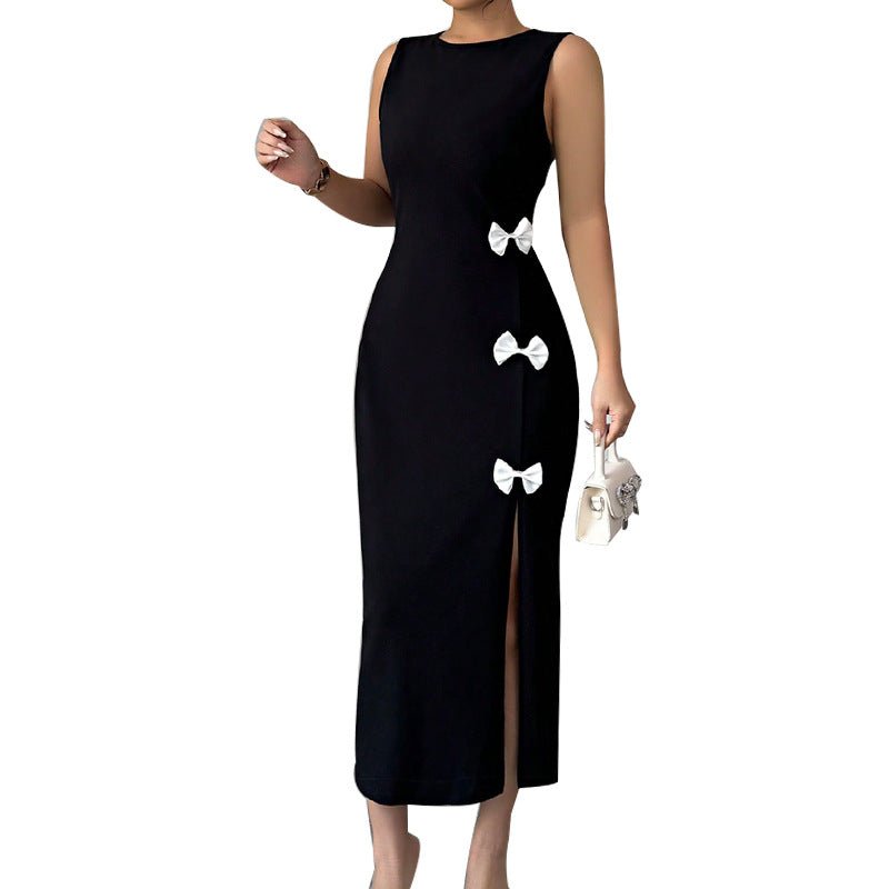 2025 spring and summer temperament slim dress bow vest dress - Negative Apparel