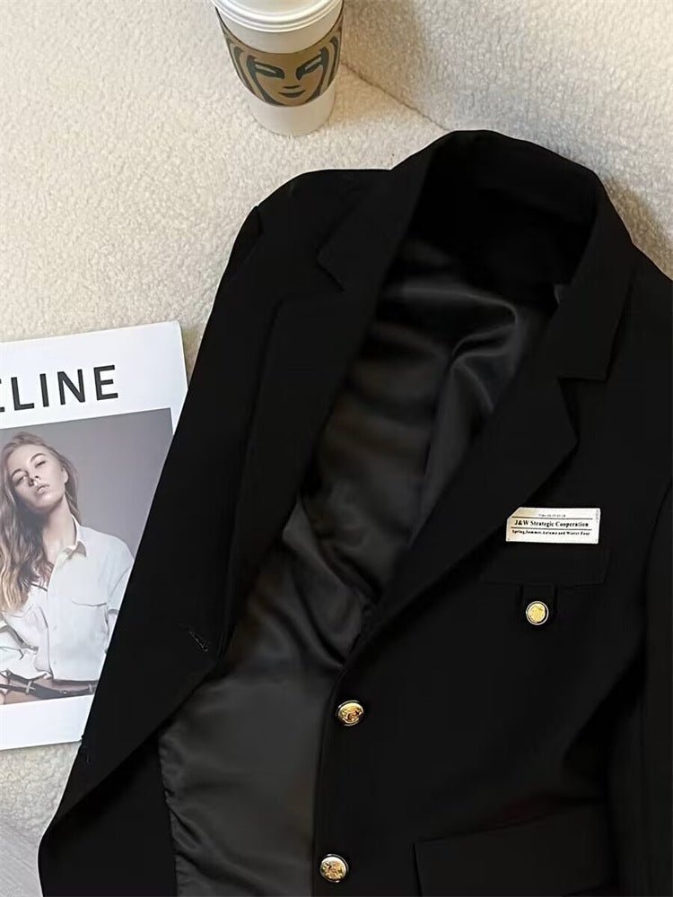 2025 spring design sense college style casual street suit black short suit jacket - Negative Apparel