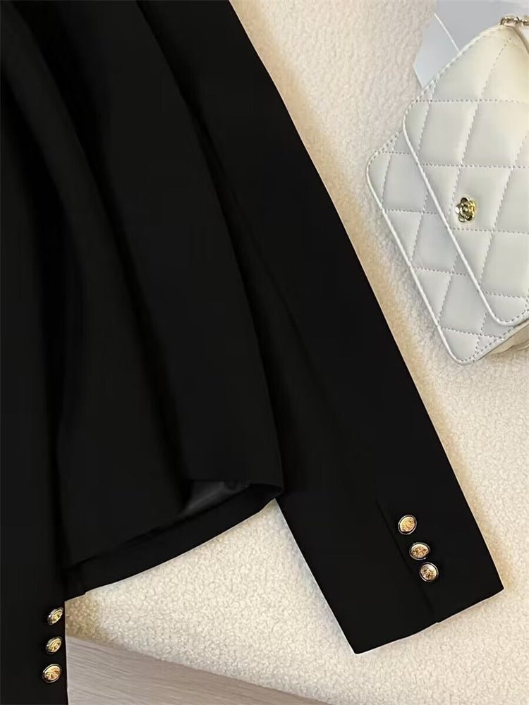 2025 spring design sense college style casual street suit black short suit jacket - Negative Apparel