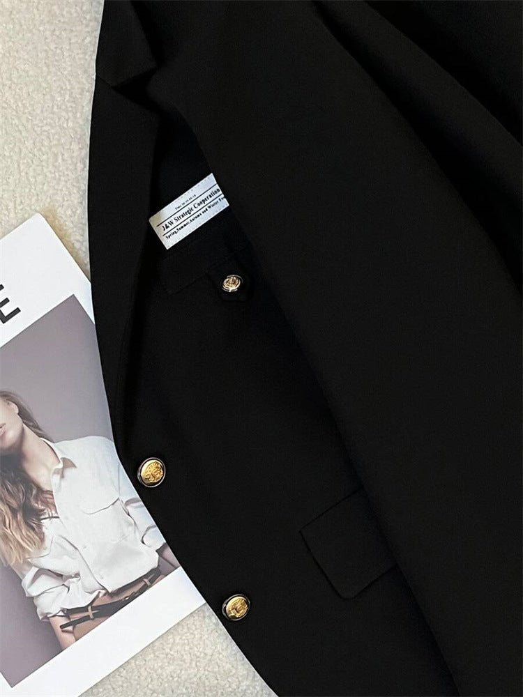 2025 spring design sense college style casual street suit black short suit jacket - Negative Apparel