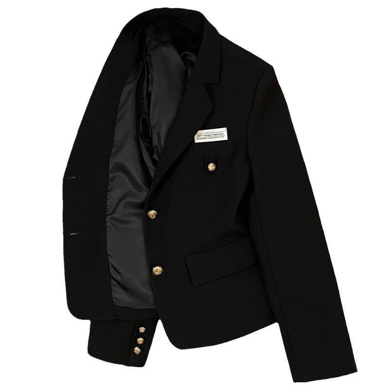 2025 spring design sense college style casual street suit black short suit jacket - Negative Apparel