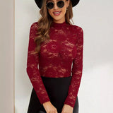 2025 spring fashion versatile fashion sexy lace thin outer wear T-shirt long sleeve bottoming shirt - Negative Apparel