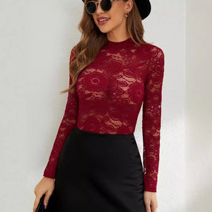 2025 spring fashion versatile fashion sexy lace thin outer wear T-shirt long sleeve bottoming shirt - Negative Apparel