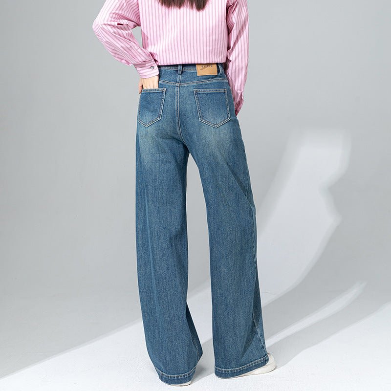 2025 spring new deconstruction split jeans high waist design sense thin wide leg pants casual trousers - Negative Apparel