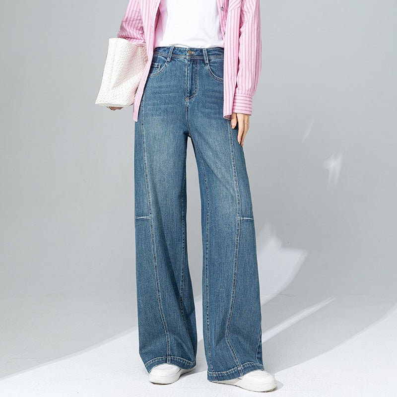 2025 spring new deconstruction split jeans high waist design sense thin wide leg pants casual trousers - Negative Apparel