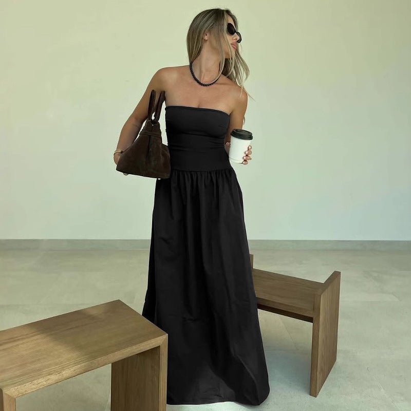 2025 spring new style fashion wrapped chest waist slimming pleated A - line dress - Negative Apparel