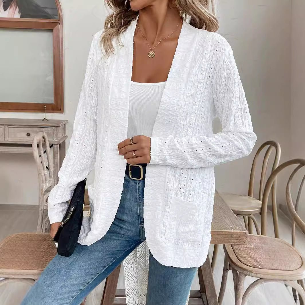 2025 spring new ya - colored bud double pocket open placket long - sleeved jacket top coat women - Negative Apparel