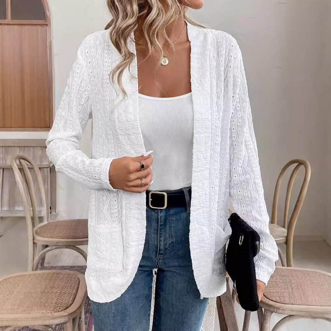 2025 spring new ya - colored bud double pocket open placket long - sleeved jacket top coat women - Negative Apparel