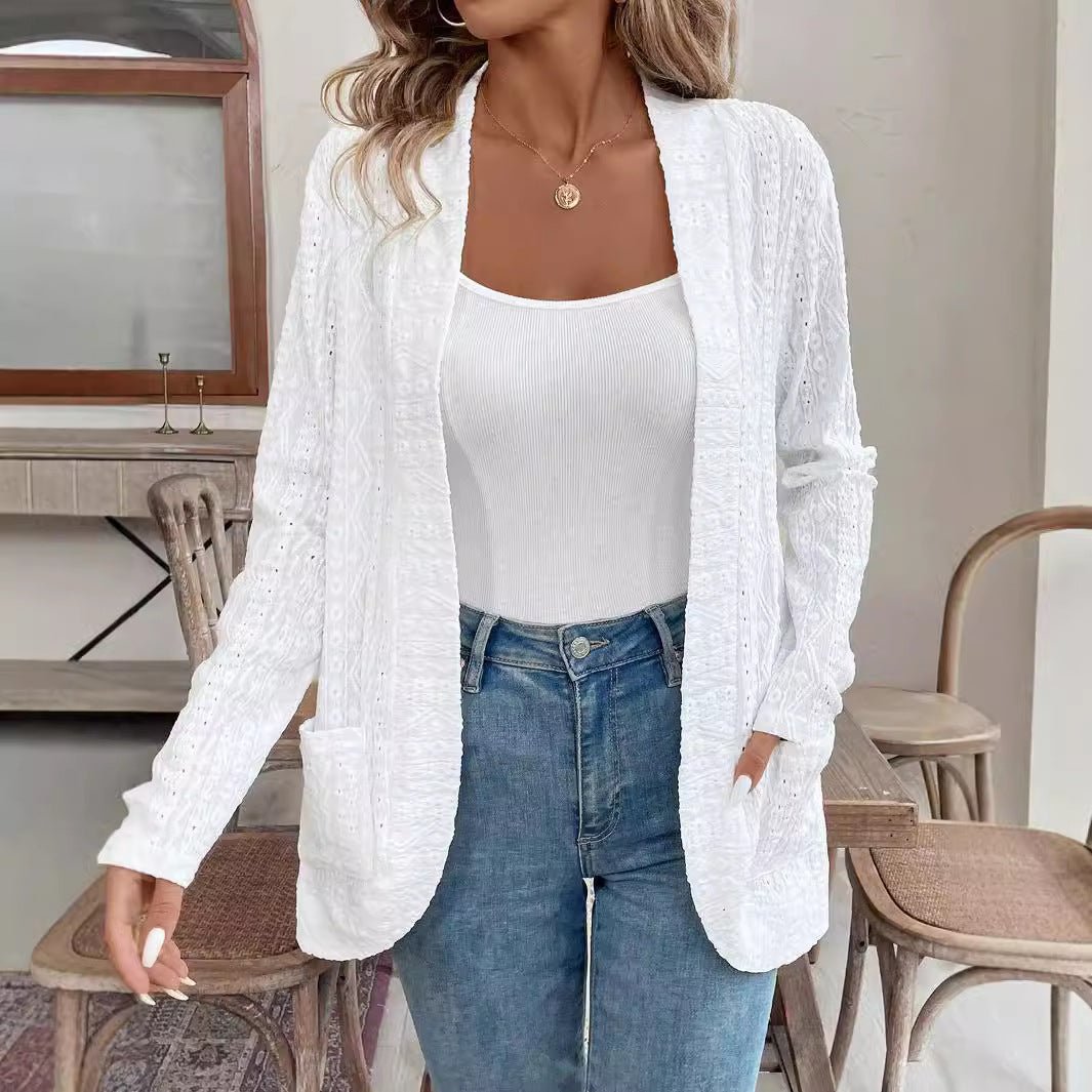 2025 spring new ya - colored bud double pocket open placket long - sleeved jacket top coat women - Negative Apparel
