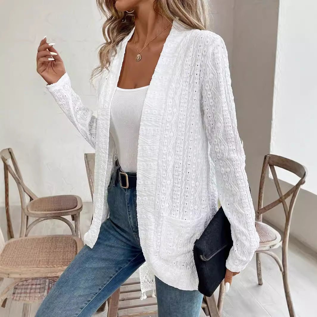 2025 spring new ya - colored bud double pocket open placket long - sleeved jacket top coat women - Negative Apparel