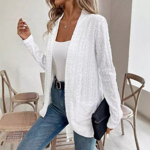 2025 spring new ya - colored bud double pocket open placket long - sleeved jacket top coat women - Negative Apparel