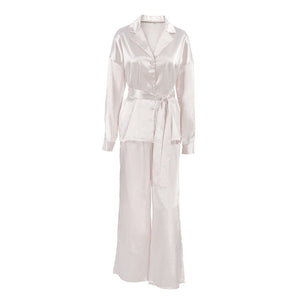 2025 Spring Nightgown Loose and Comfortable Trousers Silk Casual Ladies French Suit - Negative Apparel