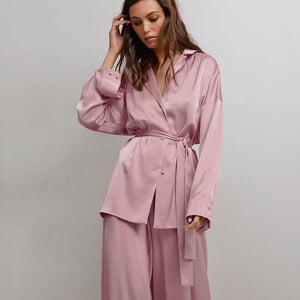 2025 Spring Nightgown Loose and Comfortable Trousers Silk Casual Ladies French Suit - Negative Apparel