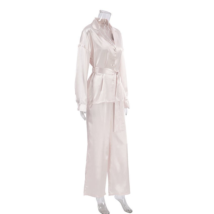 2025 Spring Nightgown Loose and Comfortable Trousers Silk Casual Ladies French Suit - Negative Apparel