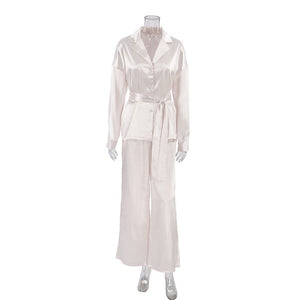 2025 Spring Nightgown Loose and Comfortable Trousers Silk Casual Ladies French Suit - Negative Apparel