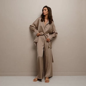 2025 Spring Nightgown Loose and Comfortable Trousers Silk Casual Ladies French Suit - Negative Apparel