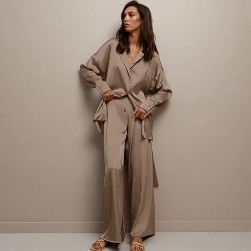 2025 Spring Nightgown Loose and Comfortable Trousers Silk Casual Ladies French Suit - Negative Apparel