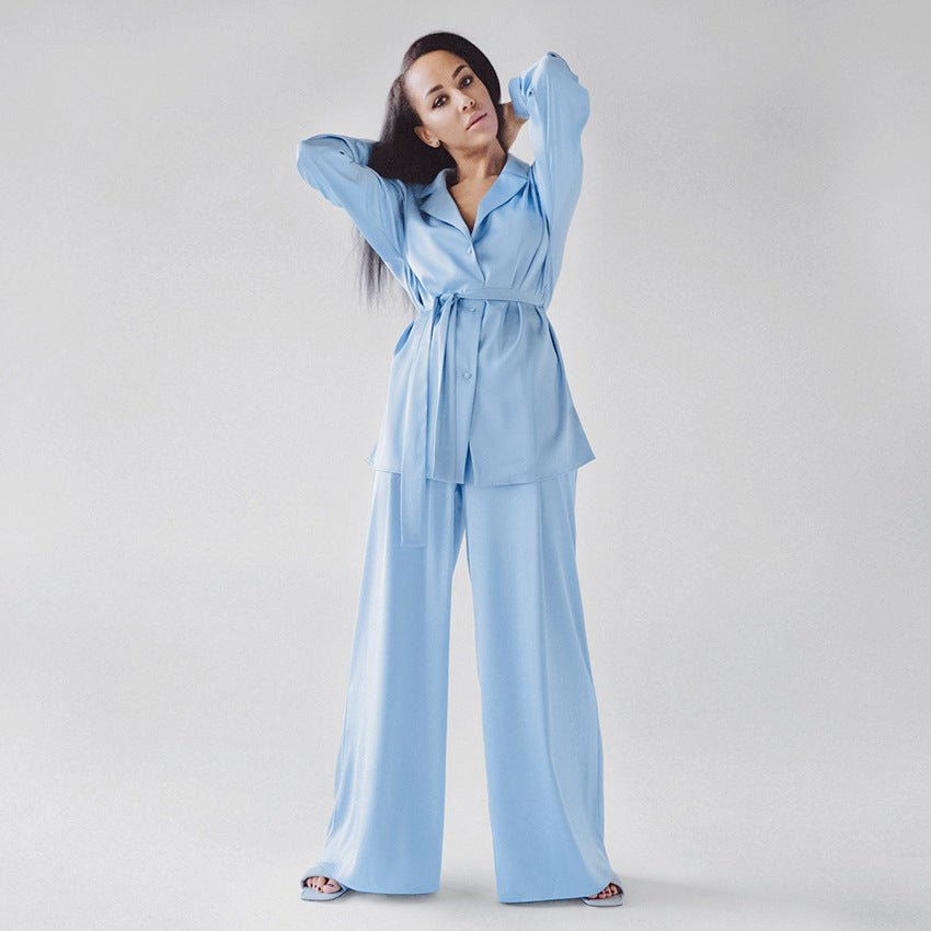 2025 Spring Nightgown Loose and Comfortable Trousers Silk Casual Ladies French Suit - Negative Apparel