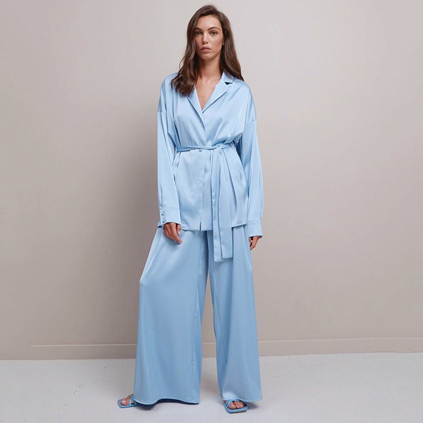 2025 Spring Nightgown Loose and Comfortable Trousers Silk Casual Ladies French Suit - Negative Apparel