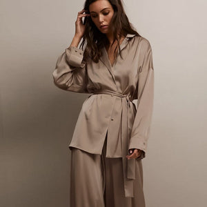 2025 Spring Nightgown Loose and Comfortable Trousers Silk Casual Ladies French Suit - Negative Apparel