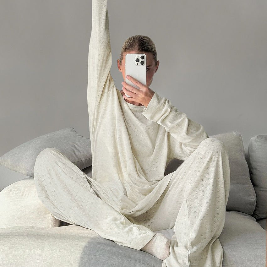 2025 Spring Pajamas Jacquard Long Sleeve Pants Two - piece Set - Negative Apparel