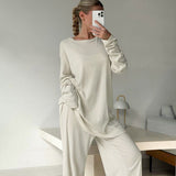 2025 Spring Pajamas Jacquard Long Sleeve Pants Two - piece Set - Negative Apparel