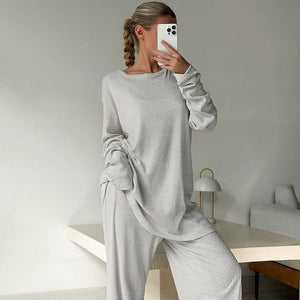 2025 Spring Pajamas Jacquard Long Sleeve Pants Two - piece Set - Negative Apparel