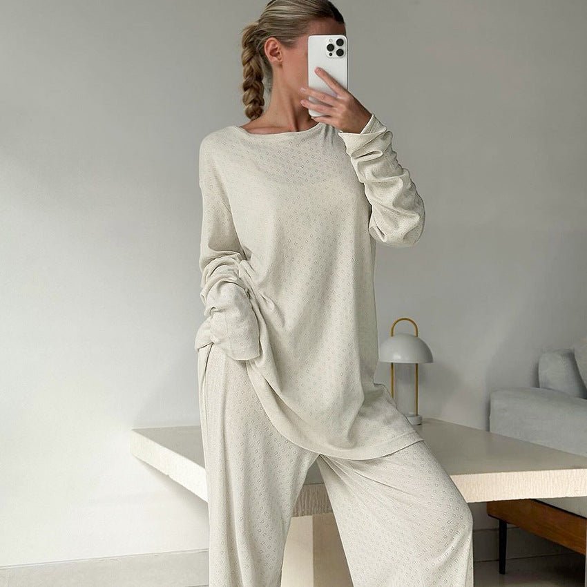 2025 Spring Pajamas Jacquard Long Sleeve Pants Two - piece Set - Negative Apparel