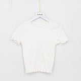 2025 Summer American Style Fashion Retro Ruffle Edge Slim Short Sleeve T-shirt - Negative Apparel