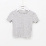 2025 Summer American Style Fashion Retro Ruffle Edge Slim Short Sleeve T-shirt - Negative Apparel