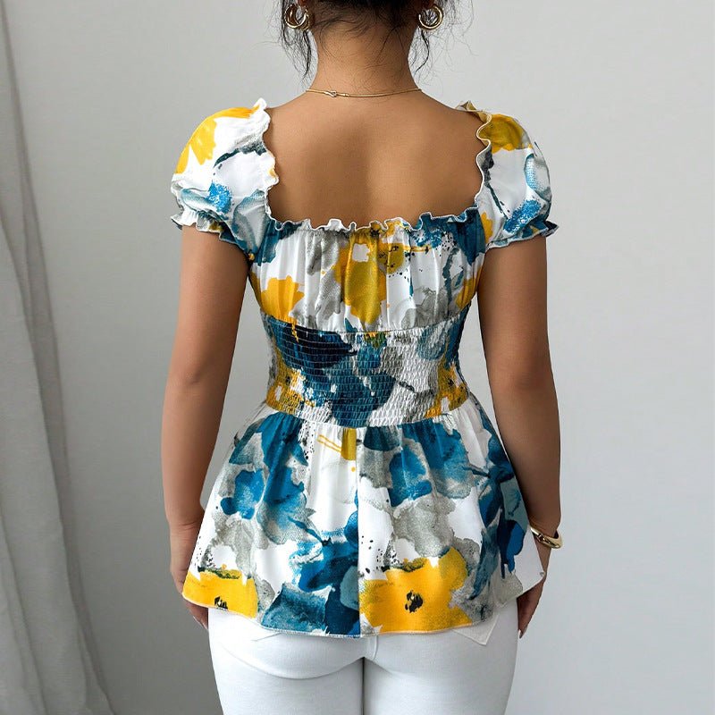 2025 Summer an and n Holiday Style Deep V Neck Shirt Tie - Dye Slim Pullover Top for Women - Negative Apparel